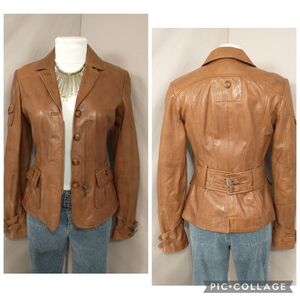 Danier Leather Jacket w Tags Cognac XS Buckles & Pockets